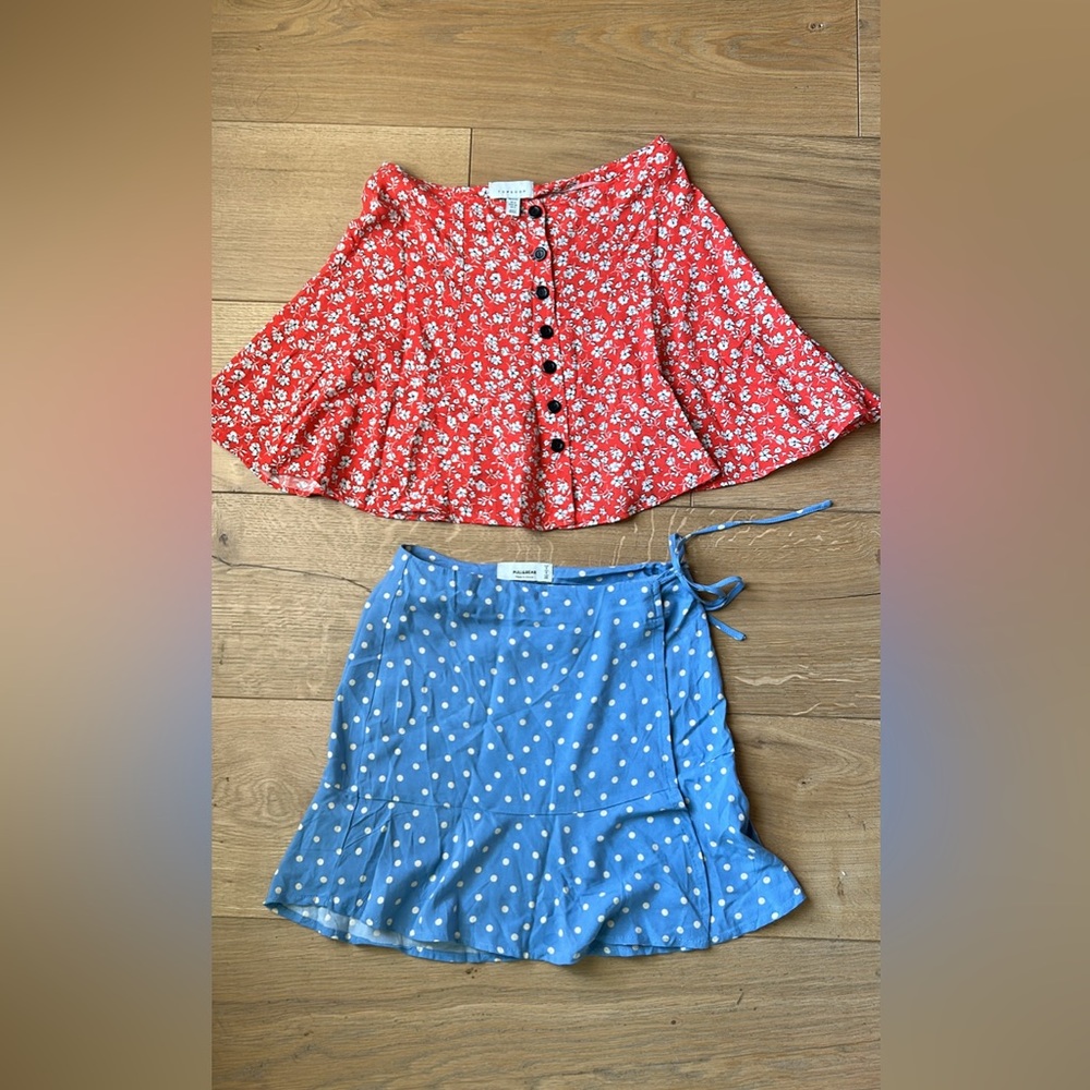 Topshop Red and Blue Floral Mini Skirt Set